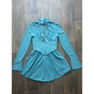Oh Polly Teal Deep V Neckline Cutout Corset Mini Dress Us Size 4